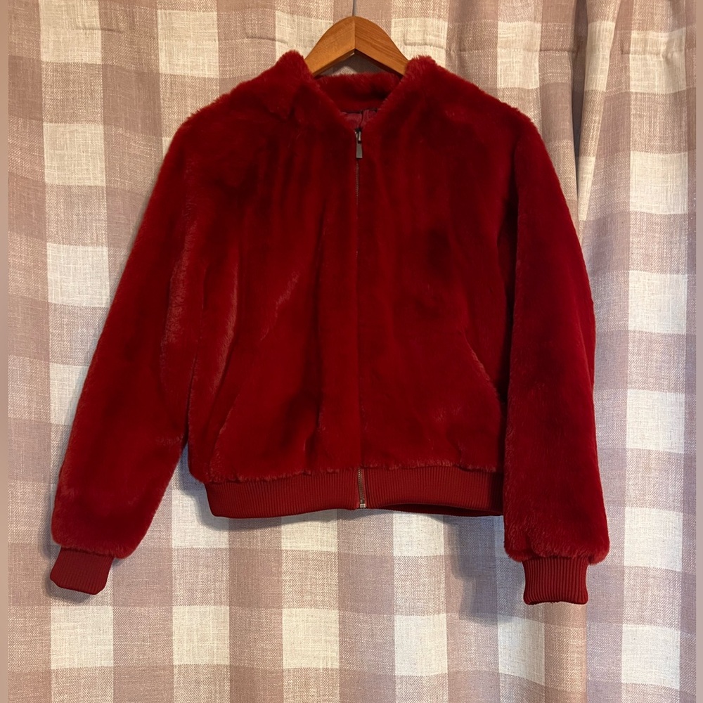 Faux fur red bomber jacket-like new